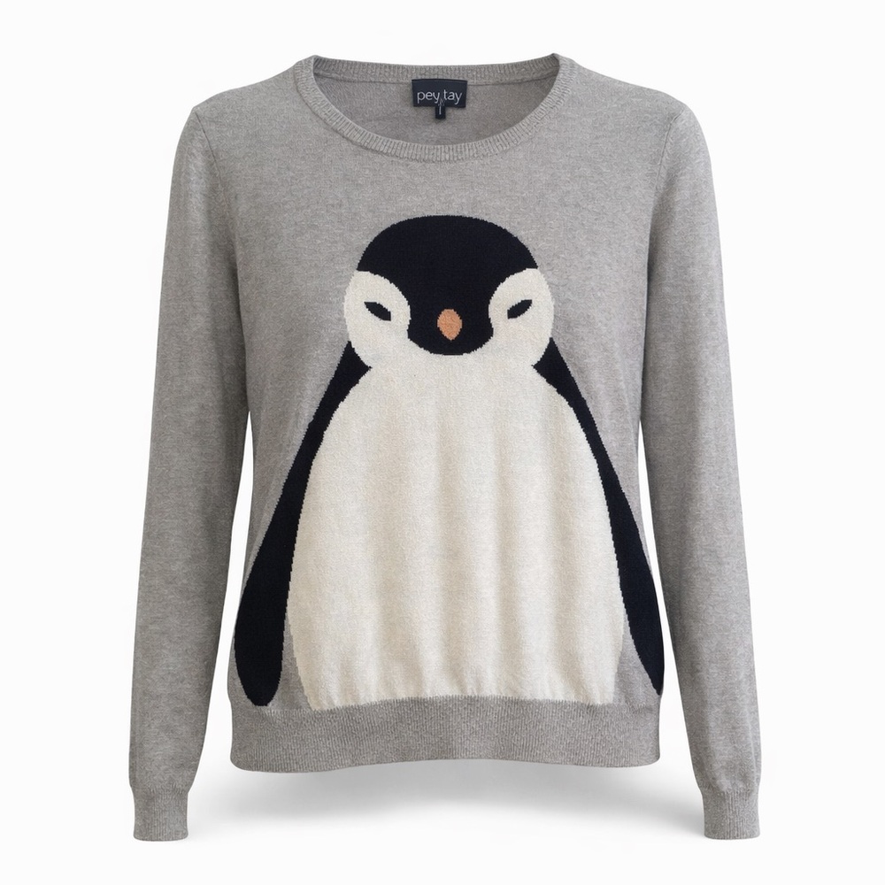 Penguin Graphic Sweater Heather Gray Crewneck Size M
